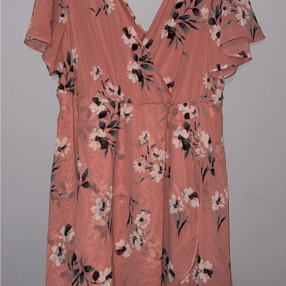 Torrid Coral Floral Wrap Midi Dress - Picture 3 of 5